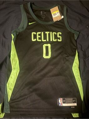 Nike Black and Neon Green Jayson Tatum Celtics Basketball Jersey #0